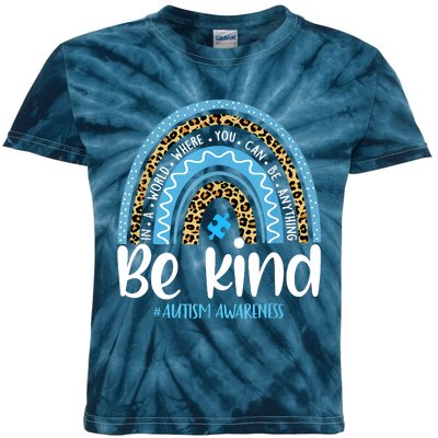 Be Kind Autism Awareness Leopard Rainbow Choose Kindness Kids Tie-Dye T-Shirt