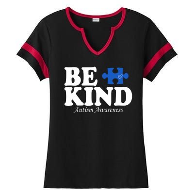 Be Kind Autism Awareness Puzzle Ladies Halftime Notch Neck Tee