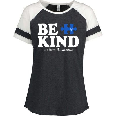 Be Kind Autism Awareness Puzzle Enza Ladies Jersey Colorblock Tee