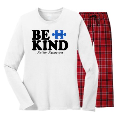 Be Kind Autism Awareness Puzzle Women's Long Sleeve Flannel Pajama Set 