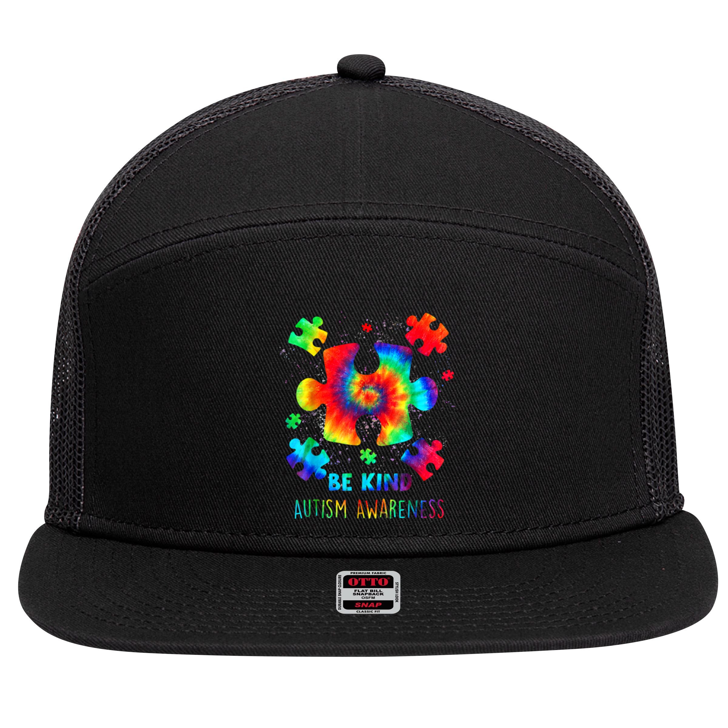 Be Kind Autism Awareness Rainbow 7 Panel Mesh Trucker Snapback Hat
