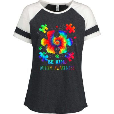 Be Kind Autism Awareness Rainbow Enza Ladies Jersey Colorblock Tee