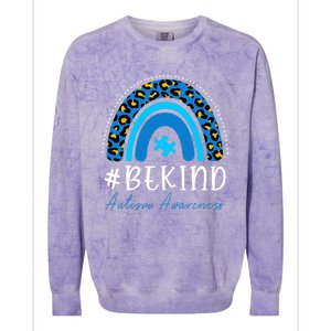 Be Kind Autism Awareness Girls Leopard Rainbow Print Colorblast Crewneck Sweatshirt