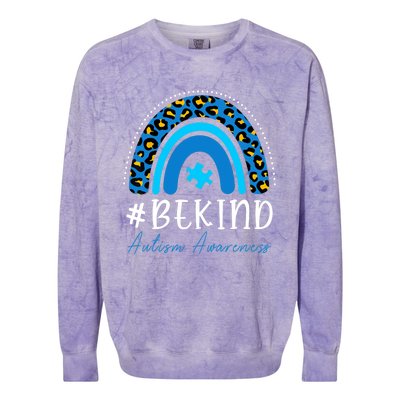 Be Kind Autism Awareness Girls Leopard Rainbow Print Colorblast Crewneck Sweatshirt