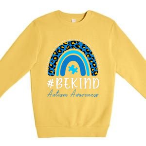 Be Kind Autism Awareness Girls Leopard Rainbow Print Premium Crewneck Sweatshirt