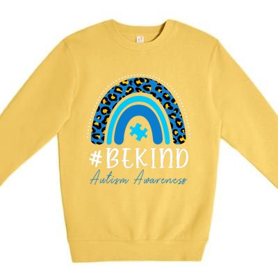 Be Kind Autism Awareness Girls Leopard Rainbow Print Premium Crewneck Sweatshirt