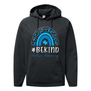 Be Kind Autism Awareness Girls Leopard Rainbow Print Performance Fleece Hoodie