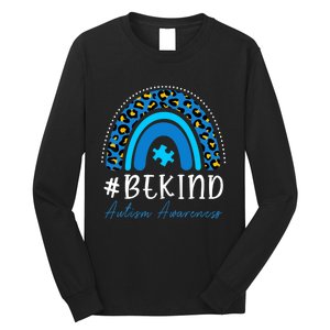 Be Kind Autism Awareness Girls Leopard Rainbow Print Long Sleeve Shirt