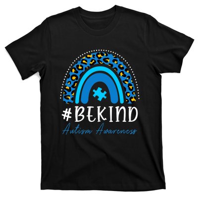 Be Kind Autism Awareness Girls Leopard Rainbow Print T-Shirt