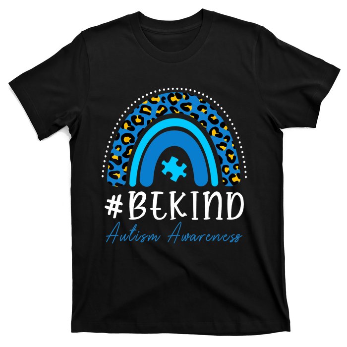 Be Kind Autism Awareness Girls Leopard Rainbow Print T-Shirt