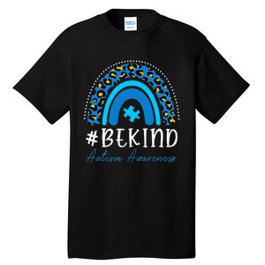 Be Kind Autism Awareness Girls Leopard Rainbow Print Tall T-Shirt