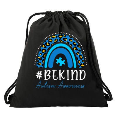 Be Kind Autism Awareness Girls Leopard Rainbow Print Drawstring Bag