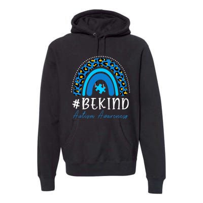 Be Kind Autism Awareness Girls Leopard Rainbow Print Premium Hoodie