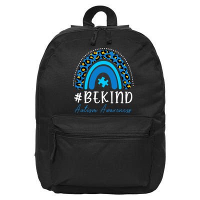 Be Kind Autism Awareness Girls Leopard Rainbow Print 16 in Basic Backpack