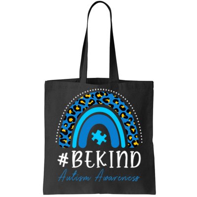 Be Kind Autism Awareness Girls Leopard Rainbow Print Tote Bag