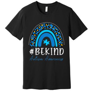 Be Kind Autism Awareness Girls Leopard Rainbow Print Premium T-Shirt