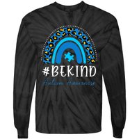 Be Kind Autism Awareness Girls Leopard Rainbow Print Tie-Dye Long Sleeve Shirt