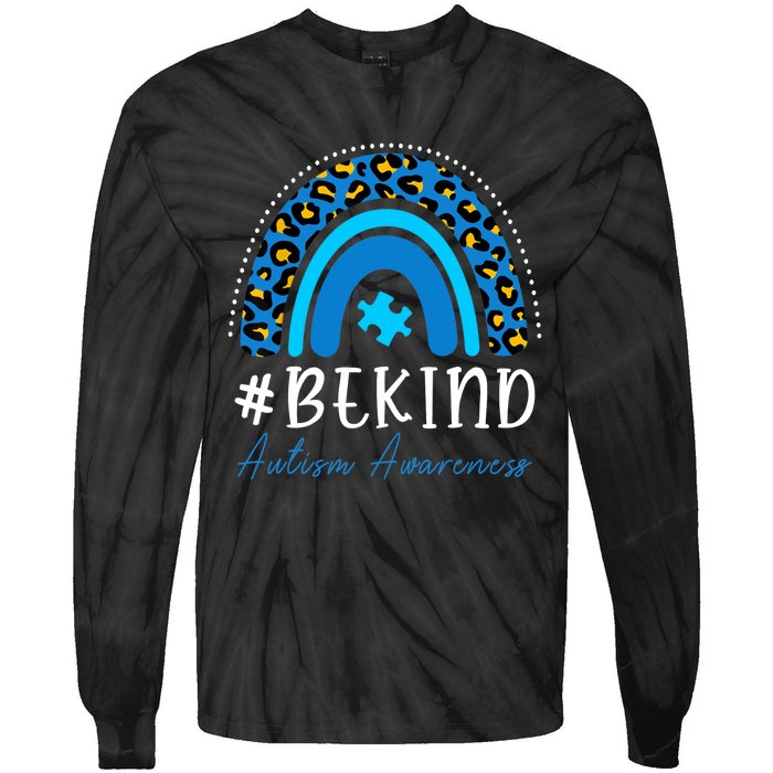 Be Kind Autism Awareness Girls Leopard Rainbow Print Tie-Dye Long Sleeve Shirt