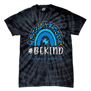 Be Kind Autism Awareness Girls Leopard Rainbow Print Tie-Dye T-Shirt