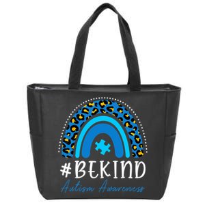 Be Kind Autism Awareness Girls Leopard Rainbow Print Zip Tote Bag