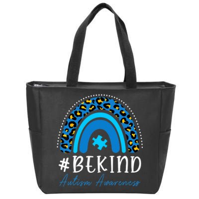 Be Kind Autism Awareness Girls Leopard Rainbow Print Zip Tote Bag