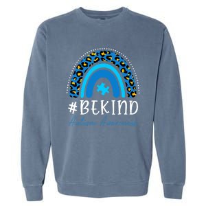 Be Kind Autism Awareness Girls Leopard Rainbow Print Garment-Dyed Sweatshirt