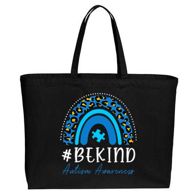 Be Kind Autism Awareness Girls Leopard Rainbow Print Cotton Canvas Jumbo Tote