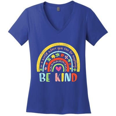 Be Kind Autism Awareness Acceptance Rainbow Choose Kindness Meaningful Gift Women's V-Neck T-Shirt