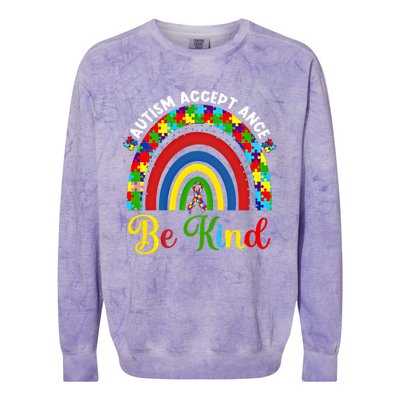 Be Kind Autism Awareness Acceptance Rainbow Choose Kindness Gift Colorblast Crewneck Sweatshirt