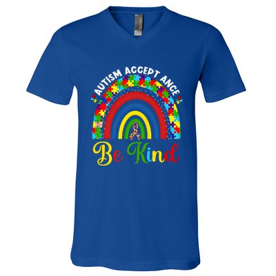 Be Kind Autism Awareness Acceptance Rainbow Choose Kindness Gift V-Neck T-Shirt