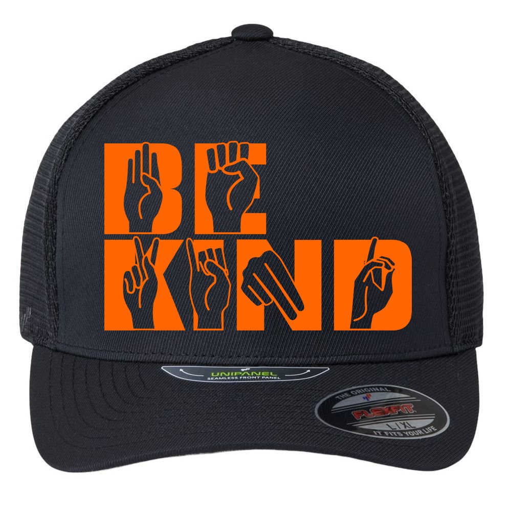 Be Kind ASL Hand Sign Language Flexfit Unipanel Trucker Cap