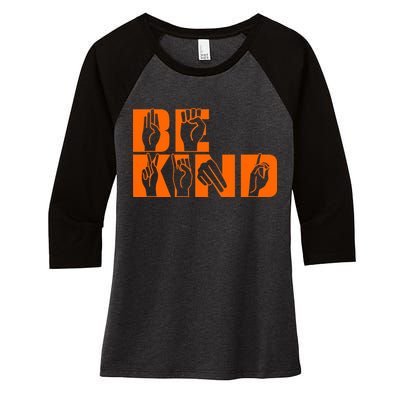 Be Kind ASL Hand Sign Language Women's Tri-Blend 3/4-Sleeve Raglan Shirt
