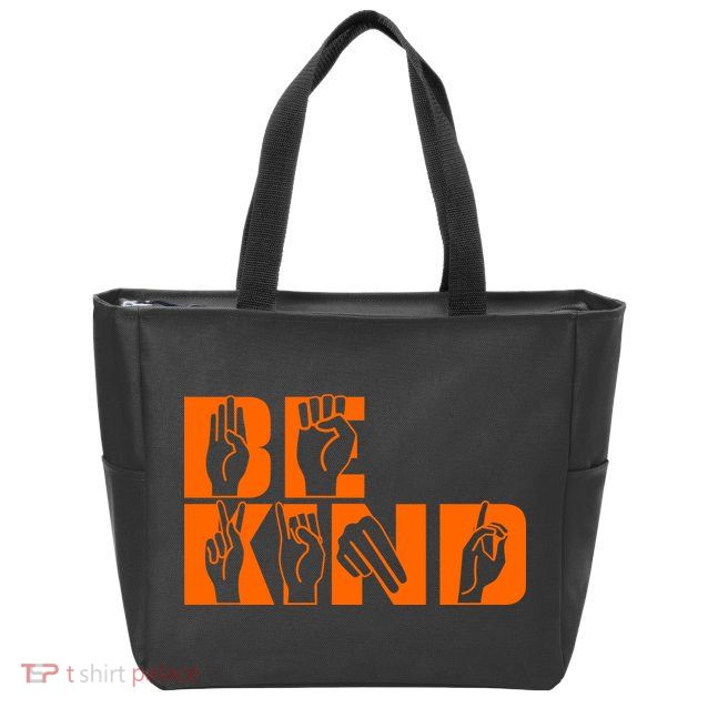 Be Kind ASL Hand Sign Language Zip Tote Bag