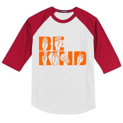 Be Kind ASL Hand Sign Language Kids Colorblock Raglan Jersey