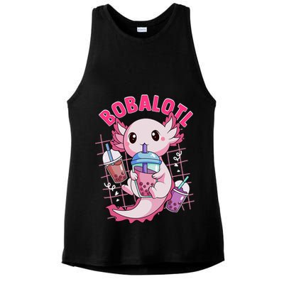 Bobalotl Kawaii Axolotl Drinking Boba Tea Pet Axolotl Lover  Ladies PosiCharge Tri-Blend Wicking Tank