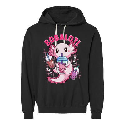 Bobalotl Kawaii Axolotl Drinking Boba Tea Pet Axolotl Lover  Garment-Dyed Fleece Hoodie