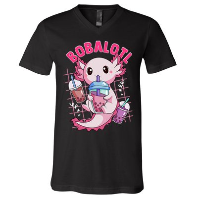 Bobalotl Kawaii Axolotl Drinking Boba Tea Pet Axolotl Lover  V-Neck T-Shirt