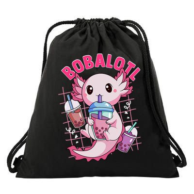 Bobalotl Kawaii Axolotl Drinking Boba Tea Pet Axolotl Lover  Drawstring Bag