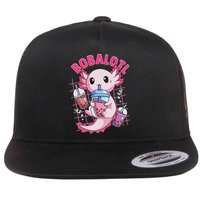 Bobalotl Kawaii Axolotl Drinking Boba Tea Pet Axolotl Lover  Flat Bill Trucker Hat
