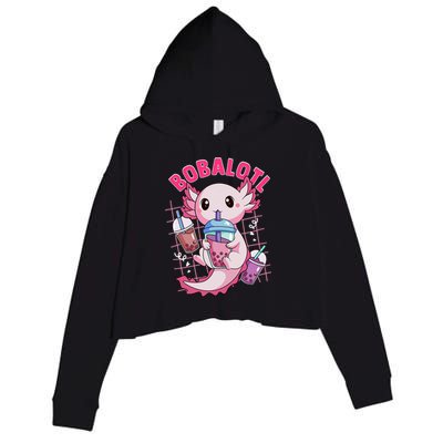 Bobalotl Kawaii Axolotl Drinking Boba Tea Pet Axolotl Lover  Crop Fleece Hoodie