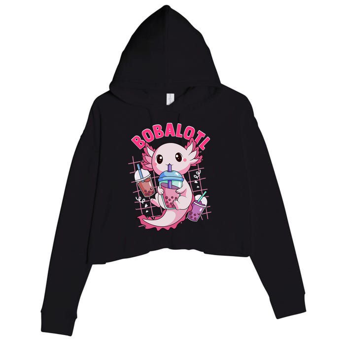 Bobalotl Kawaii Axolotl Drinking Boba Tea Pet Axolotl Lover  Crop Fleece Hoodie