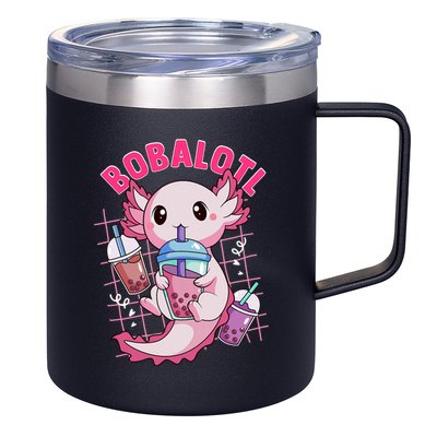 Bobalotl Kawaii Axolotl Drinking Boba Tea Pet Axolotl Lover  12oz Stainless Steel Coffee Mug