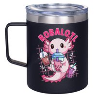 Bobalotl Kawaii Axolotl Drinking Boba Tea Pet Axolotl Lover  12oz Stainless Steel Coffee Mug