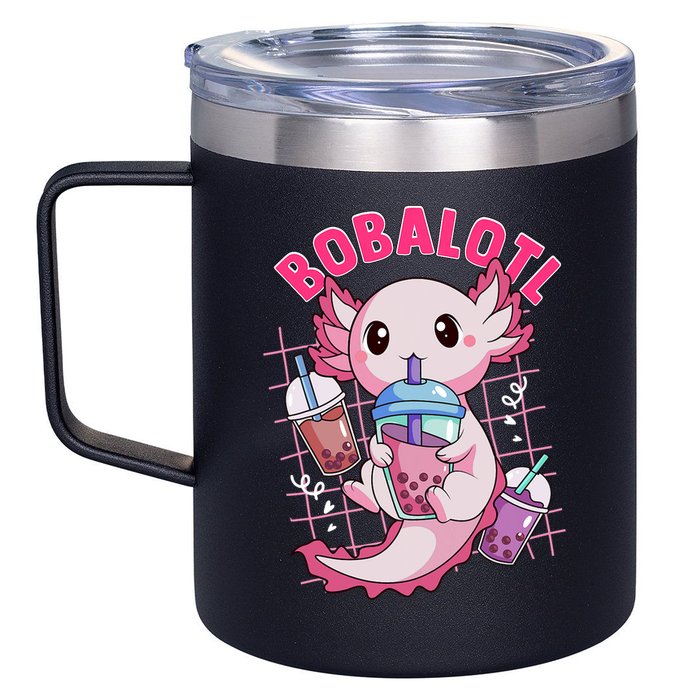 Bobalotl Kawaii Axolotl Drinking Boba Tea Pet Axolotl Lover  12oz Stainless Steel Coffee Mug