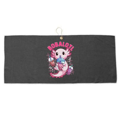 Bobalotl Kawaii Axolotl Drinking Boba Tea Pet Axolotl Lover  Large Microfiber Waffle Golf Towel