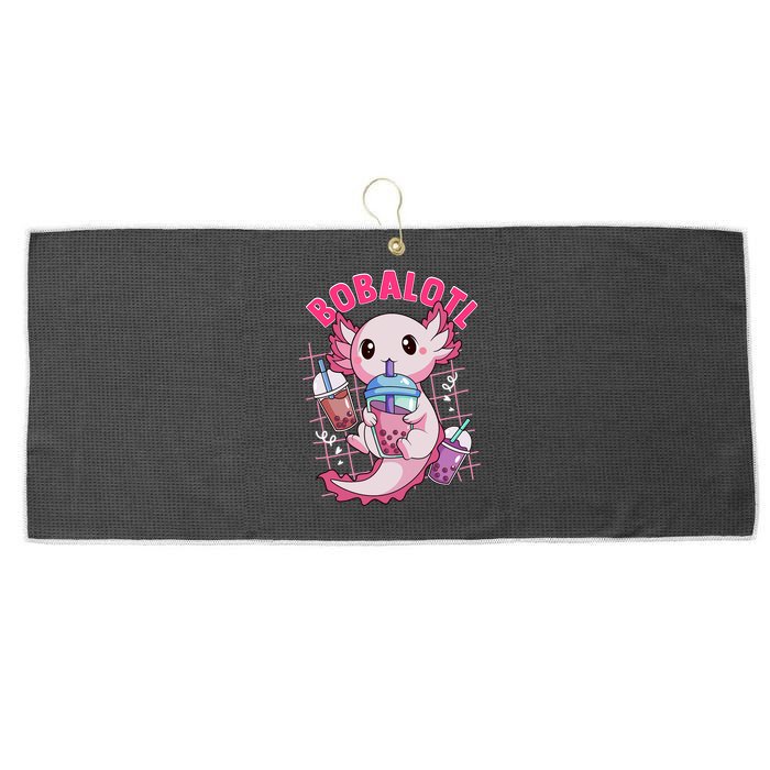 Bobalotl Kawaii Axolotl Drinking Boba Tea Pet Axolotl Lover  Large Microfiber Waffle Golf Towel