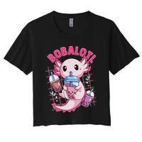 Bobalotl Kawaii Axolotl Drinking Boba Tea Pet Axolotl Lover  Crop Top