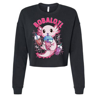 Bobalotl Kawaii Axolotl Drinking Boba Tea Pet Axolotl Lover  Cropped Pullover Crew