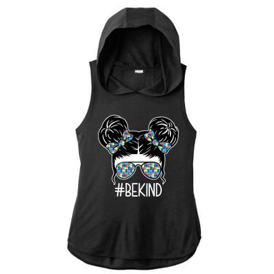 Be Kind Autism Awareness Female Bun Ladies PosiCharge Tri-Blend Wicking Draft Hoodie Tank