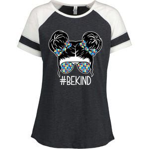 Be Kind Autism Awareness Female Bun Enza Ladies Jersey Colorblock Tee